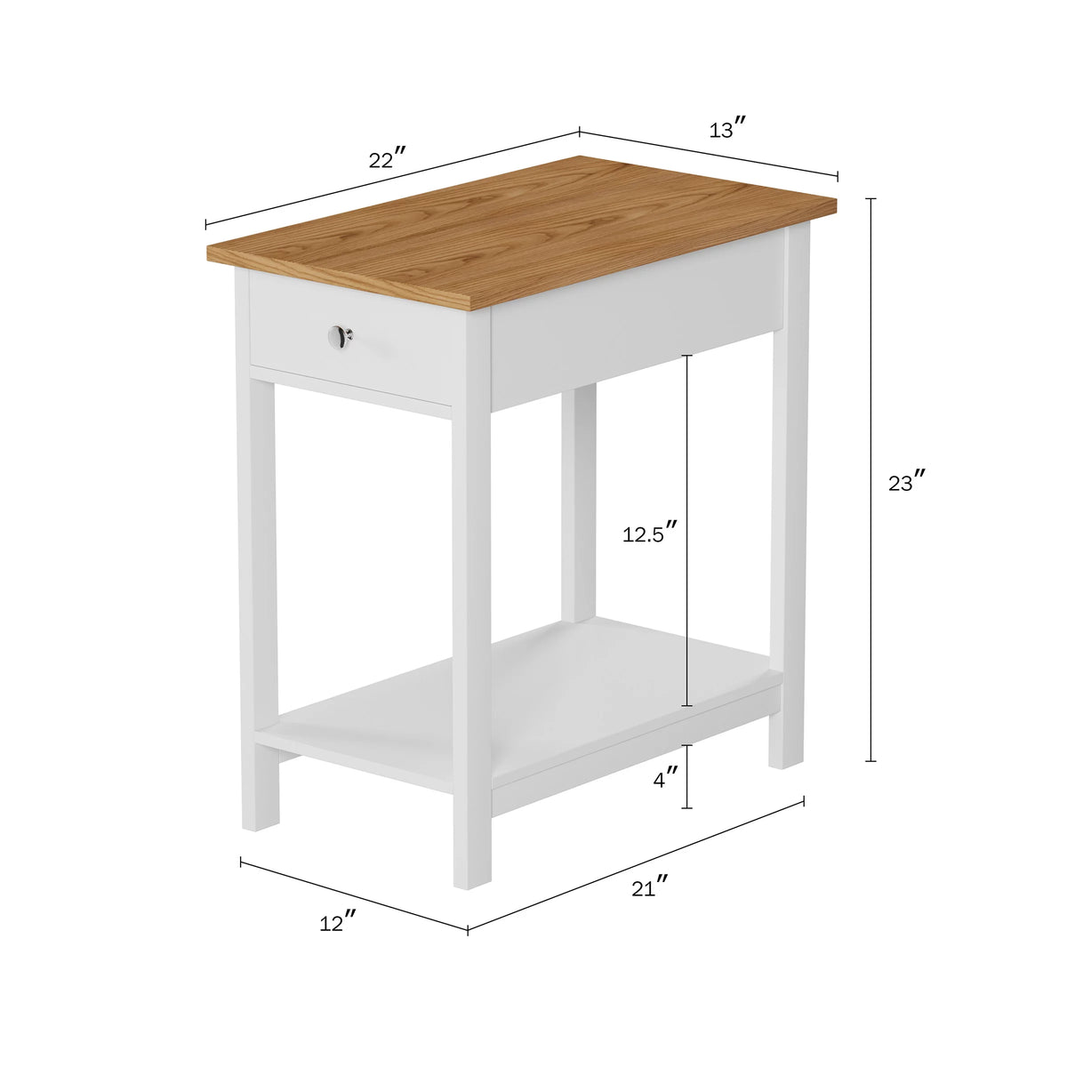 White and Oak 2-Toned End Table with Drawer and Storage Shelf, Set of 2 S65079