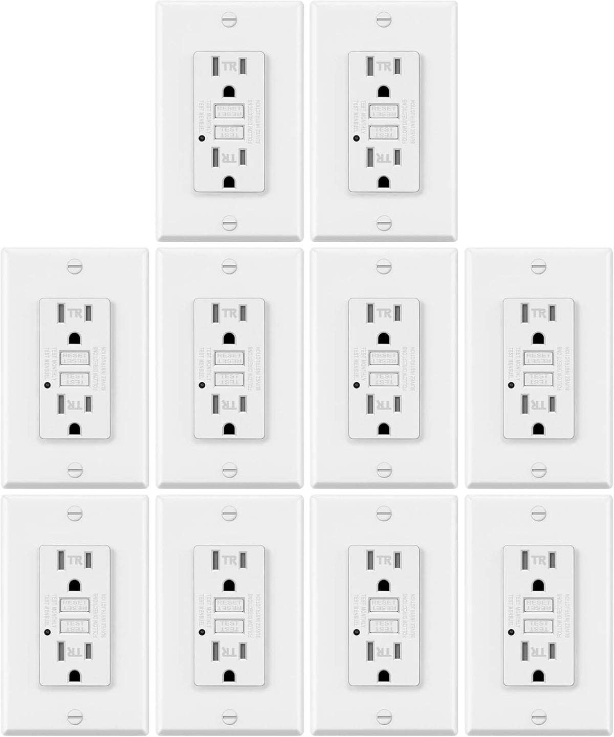 10 Pack White Tamper Resistant GFCI Outlets with Wallplate N549591