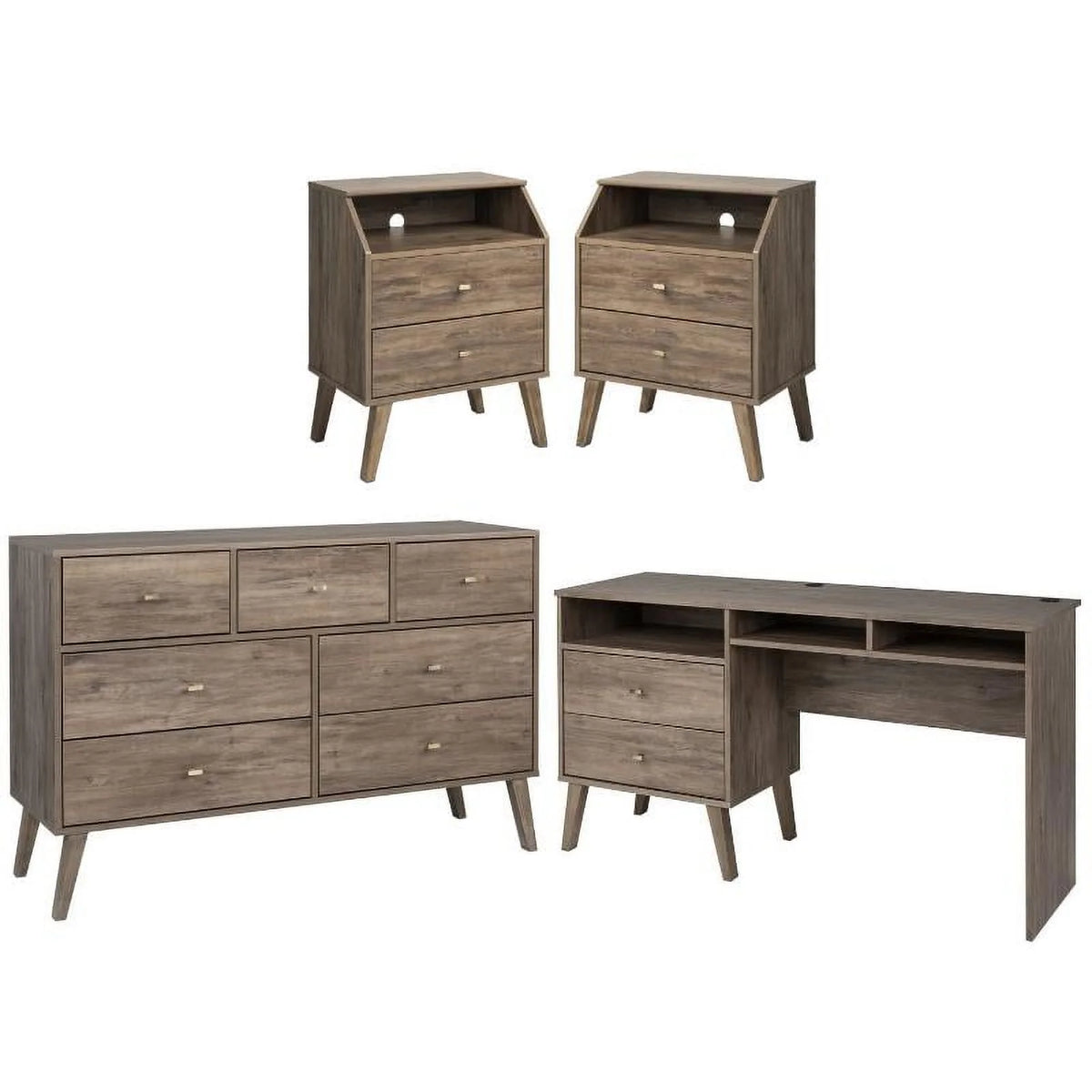 4-Piece Set with 2 Nightstands 7-Drawer Dresser and Computer Desk A365636
