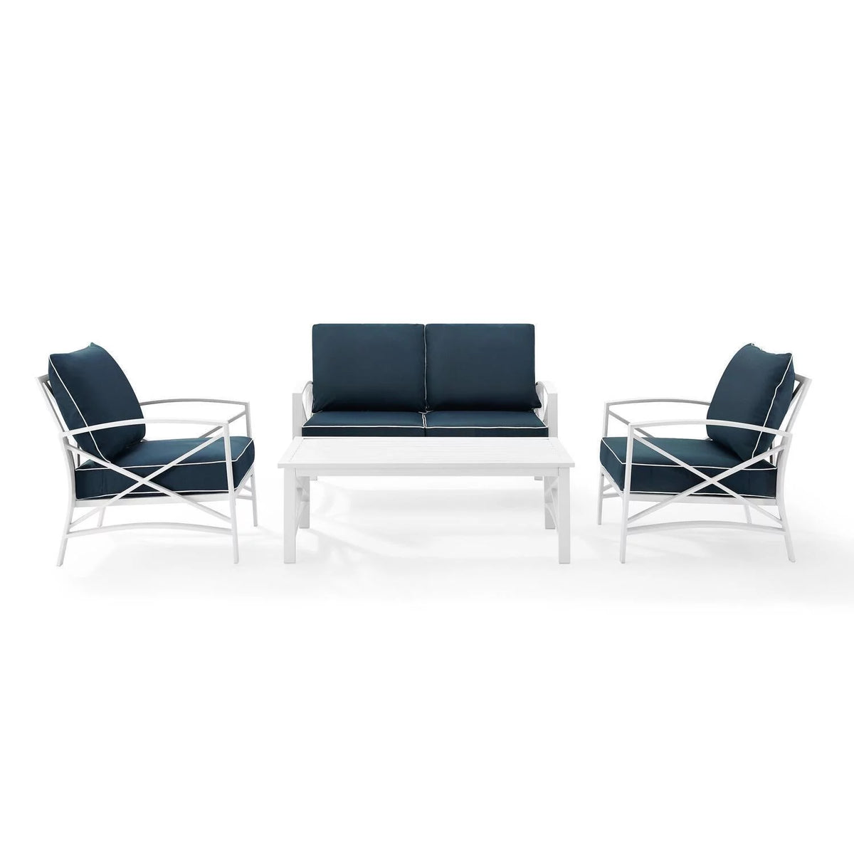4 Pc Outdoor Metal Conversation Set Navy White Z115712