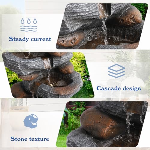 5-Tiers Cascading Rock Water Fountain with LED Lights Q6470