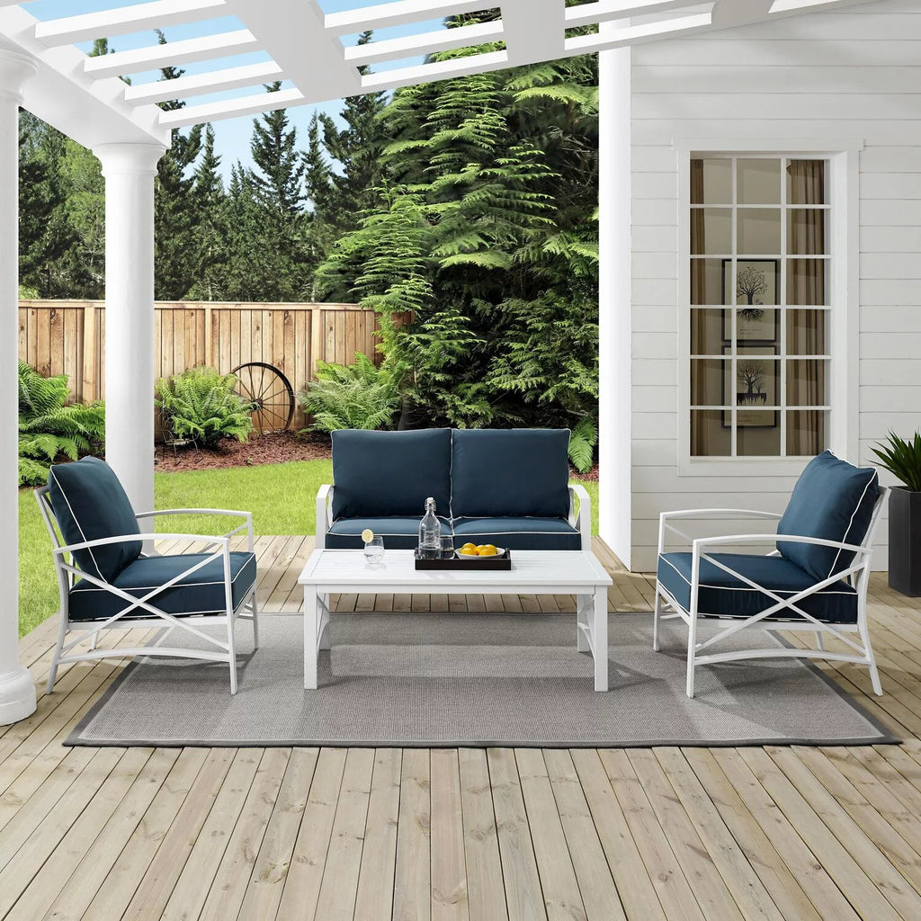 4 Pc Outdoor Metal Conversation Set Navy White Z115712