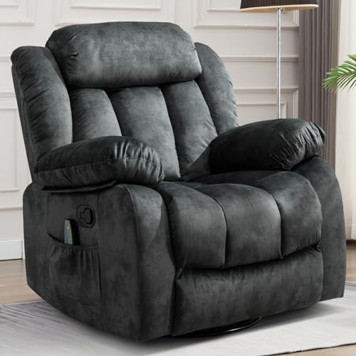 Grey Fabric Manual Swivel Rocker Recliner Chair I213
