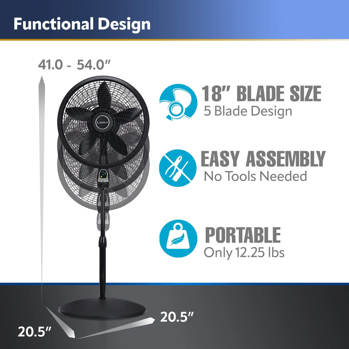 18 Oscillating Pedestal Fan with Remote, 3 Speeds, Black B3468