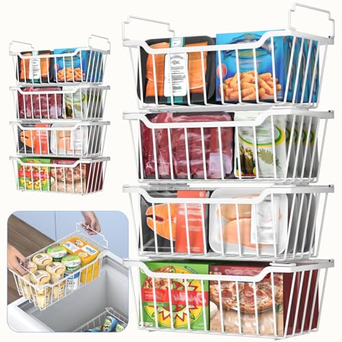 4 Pack Stackable Freezer Organizer Bins with Foldable Handle O6182