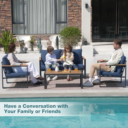 4 Pieces Metal Patio Furniture Set with Coffee Table O88875