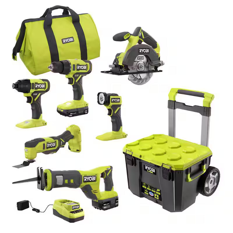 18V Cordless 6-Tool Combo Kit with Battery, Charger, and Rolling Tool Box C76345