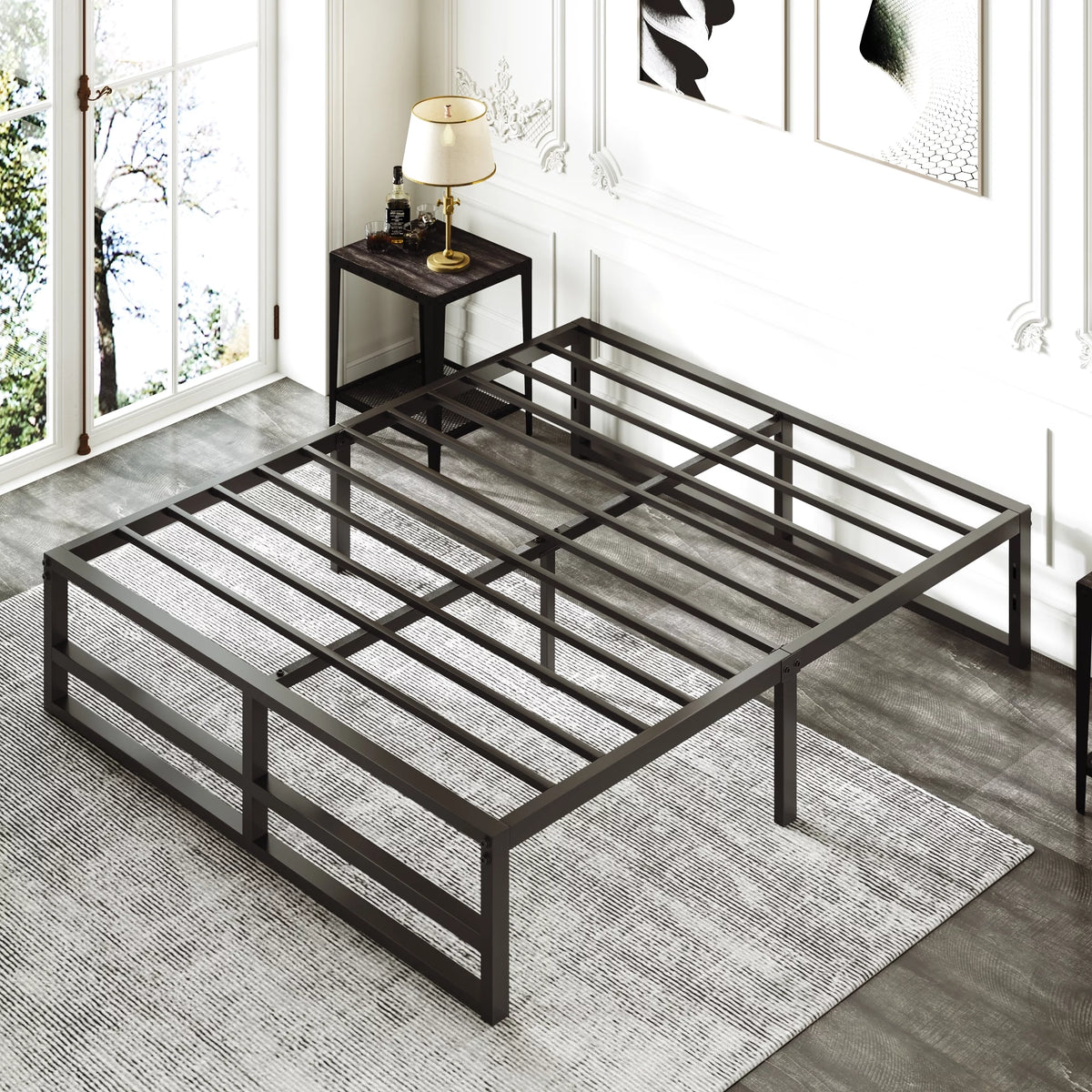 Queen Size Black Metal Platform Bed Frame P335