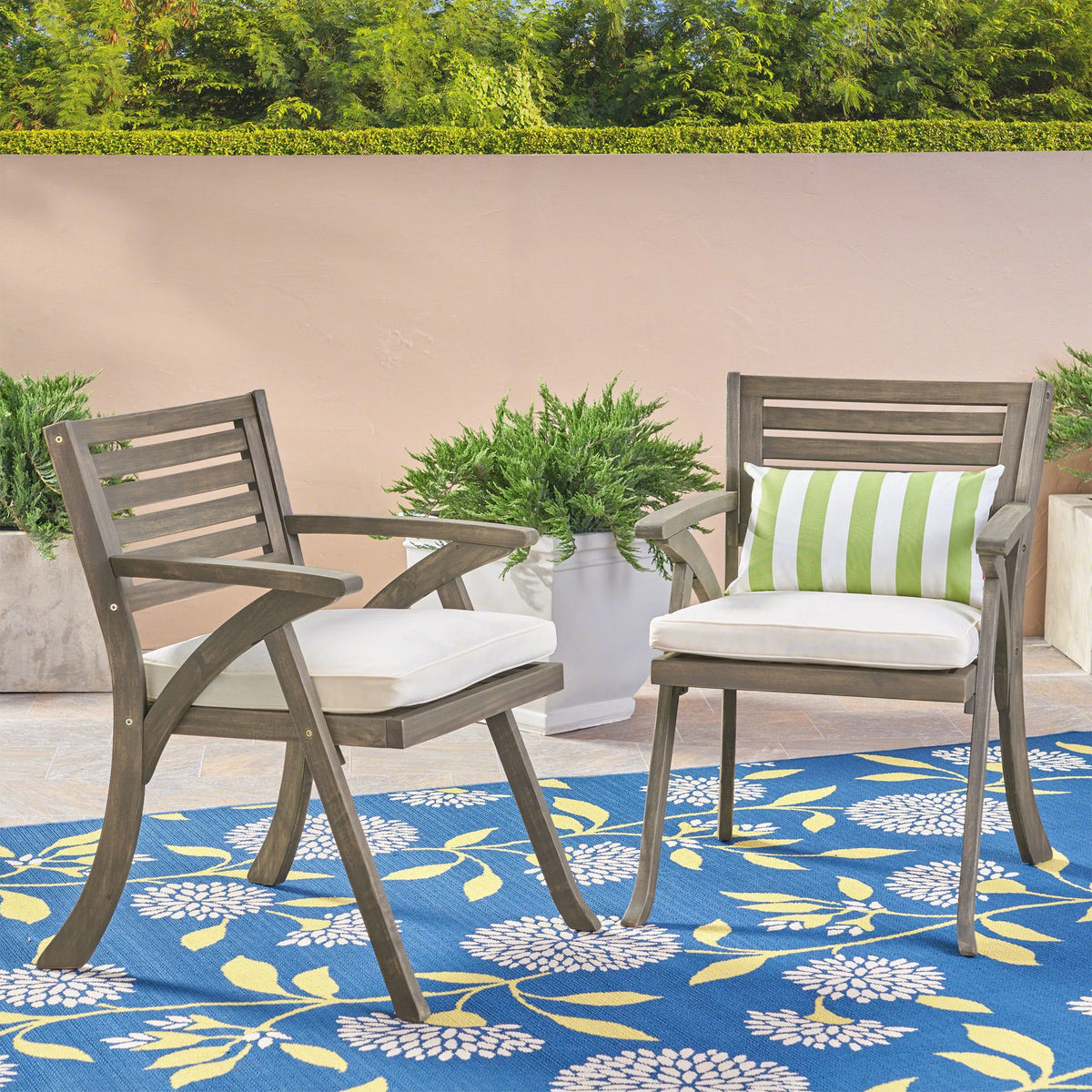 Acacia Wood Dining Chairs with Cushion, Set of 2 P972
