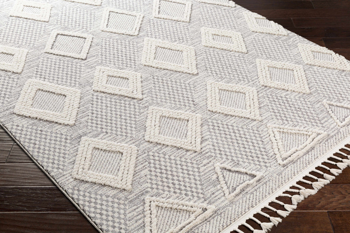 Grey Beige Cream Polyester Area Rug 5'3" x 7'3" I276611