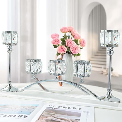 Crystal Candelabra Tealight Candle Stand Set of Black P9972