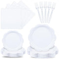 400 Pcs Ivory Paper Plates and Napkins Set Disposable Scalloped Plates Napkins Knives Forks Spoons Cups E95927