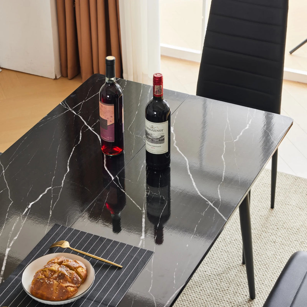 Black Faux Marble Dining Table Set for 4 V242771