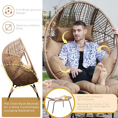 Oversized Wicker Egg Chair with Ottoman Gray Y1676