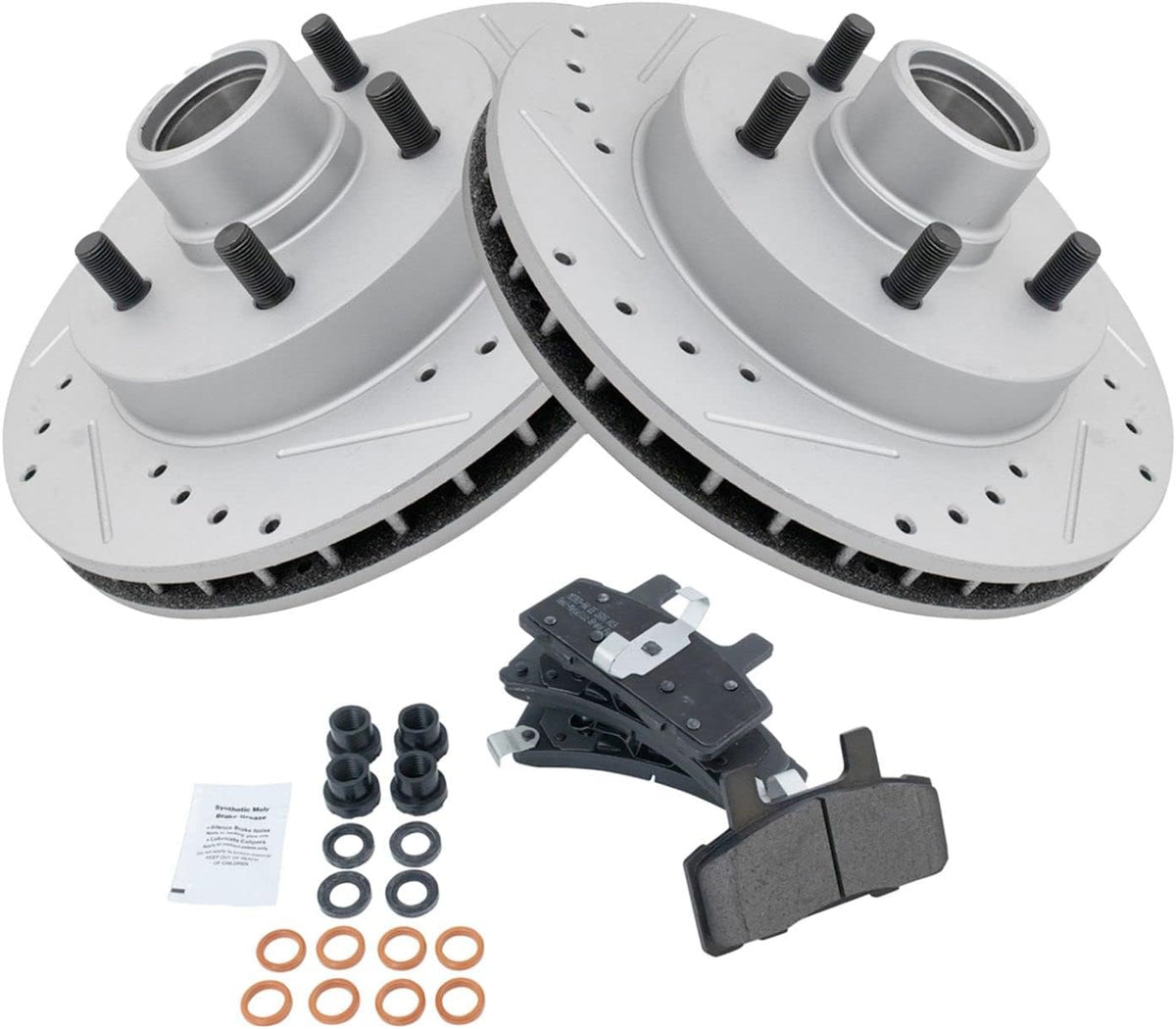 Metallic Brake Pad & Drilled Slotted Coated Rotors T393