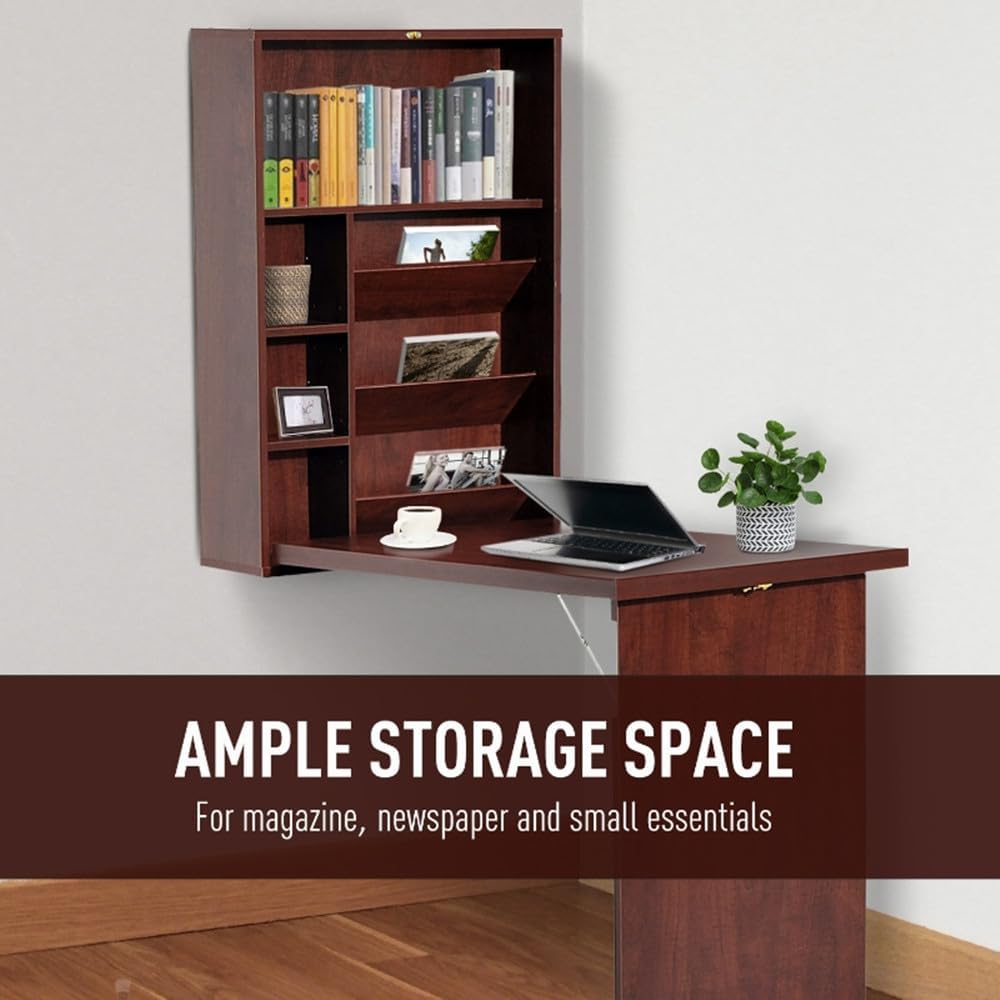 Mahogany Wall Mounted Desk with Storage Area B10932