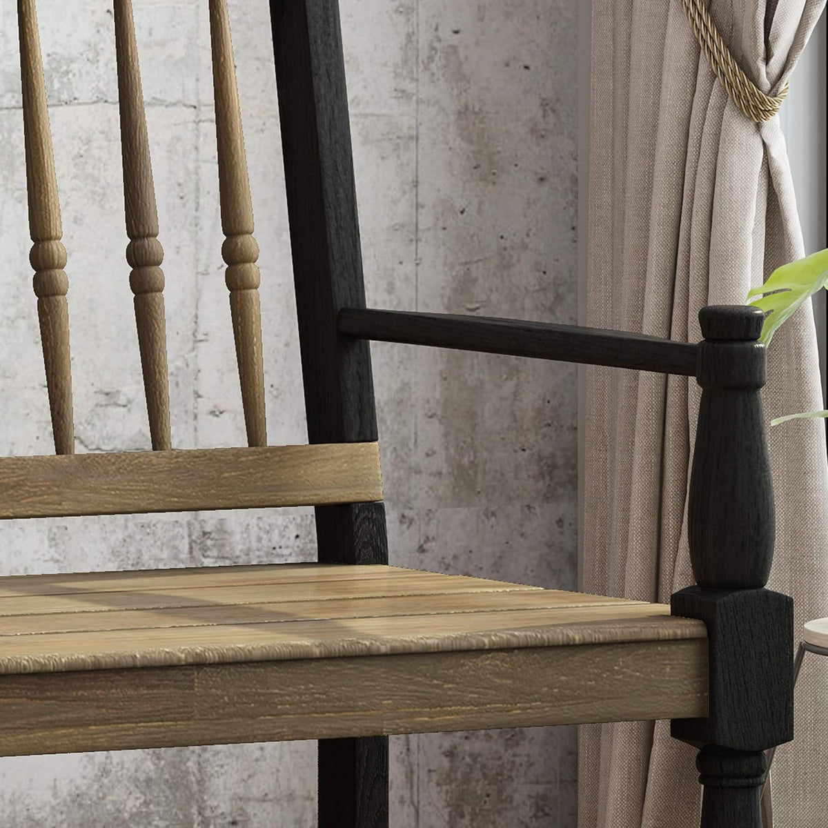 Gray and Black Acacia Wood Bench with Shelf R1668