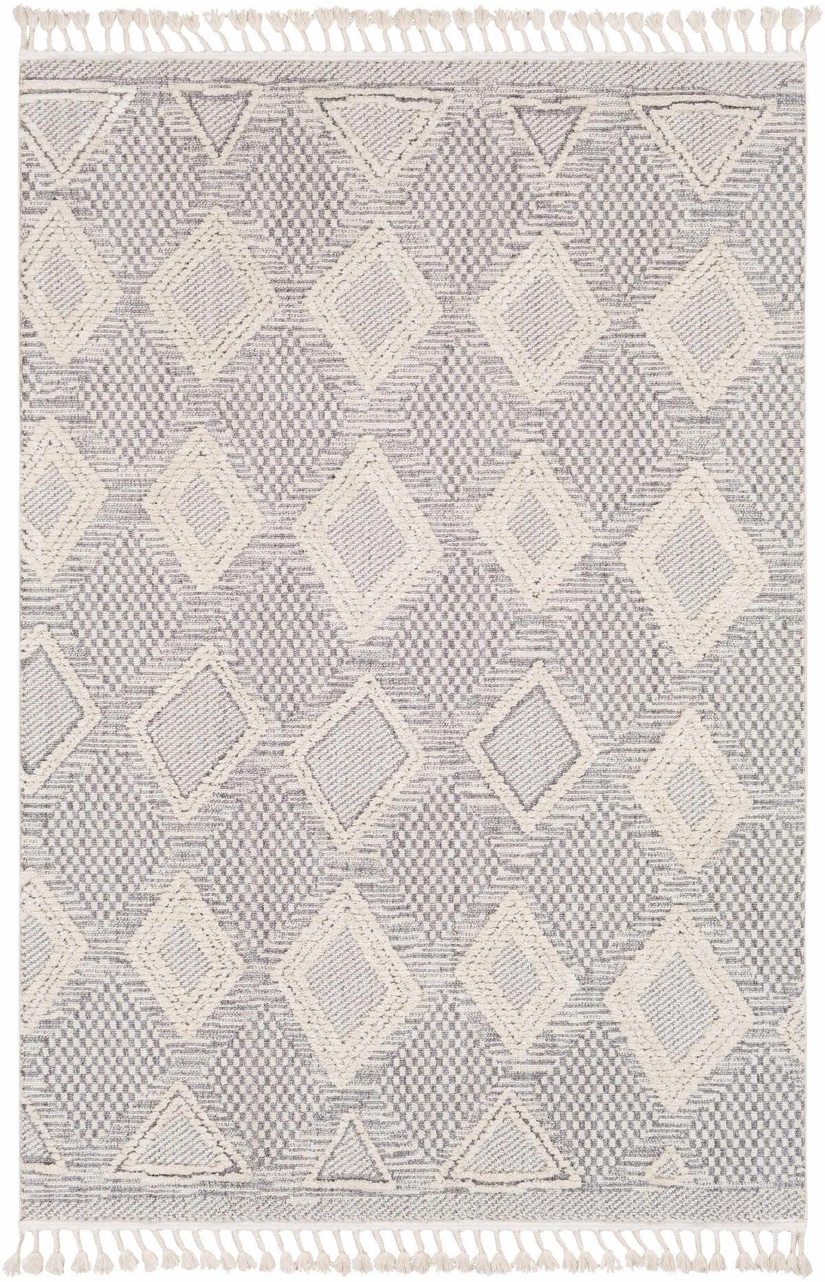 Grey Beige Cream Polyester Area Rug 5'3" x 7'3" I276611