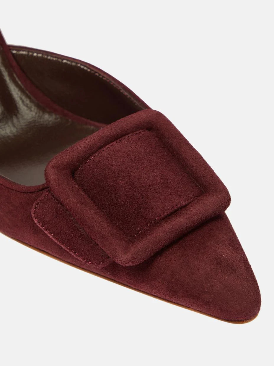 Cow Suede Belt Buckle Pointed Toe Stiletto Heel Pumps I4811