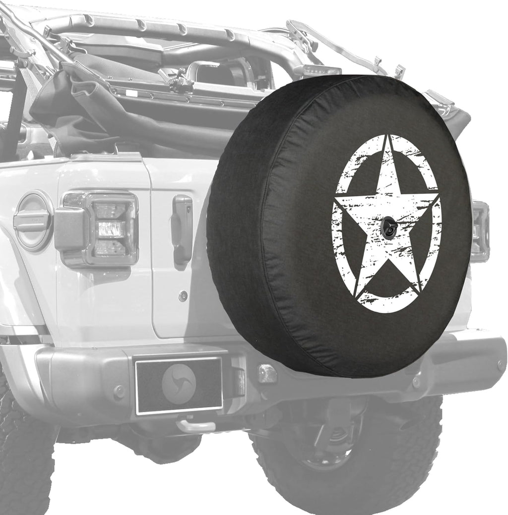 Distressed Star White Print 32 Soft Tire Cover for Jeep Wrangler JL with Back-up Camera P251762