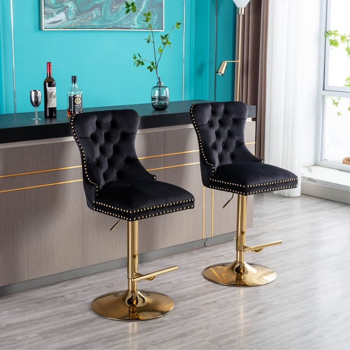 Set of 2 Velvet Swivel Bar Stools with Chrome Base J6980