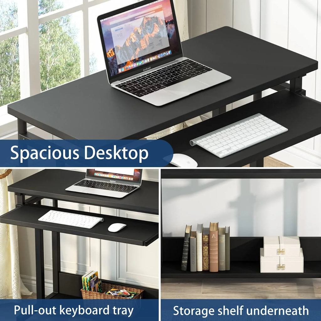 Black Height Adjustable Rolling Laptop Cart with Keyboard Tray H57671
