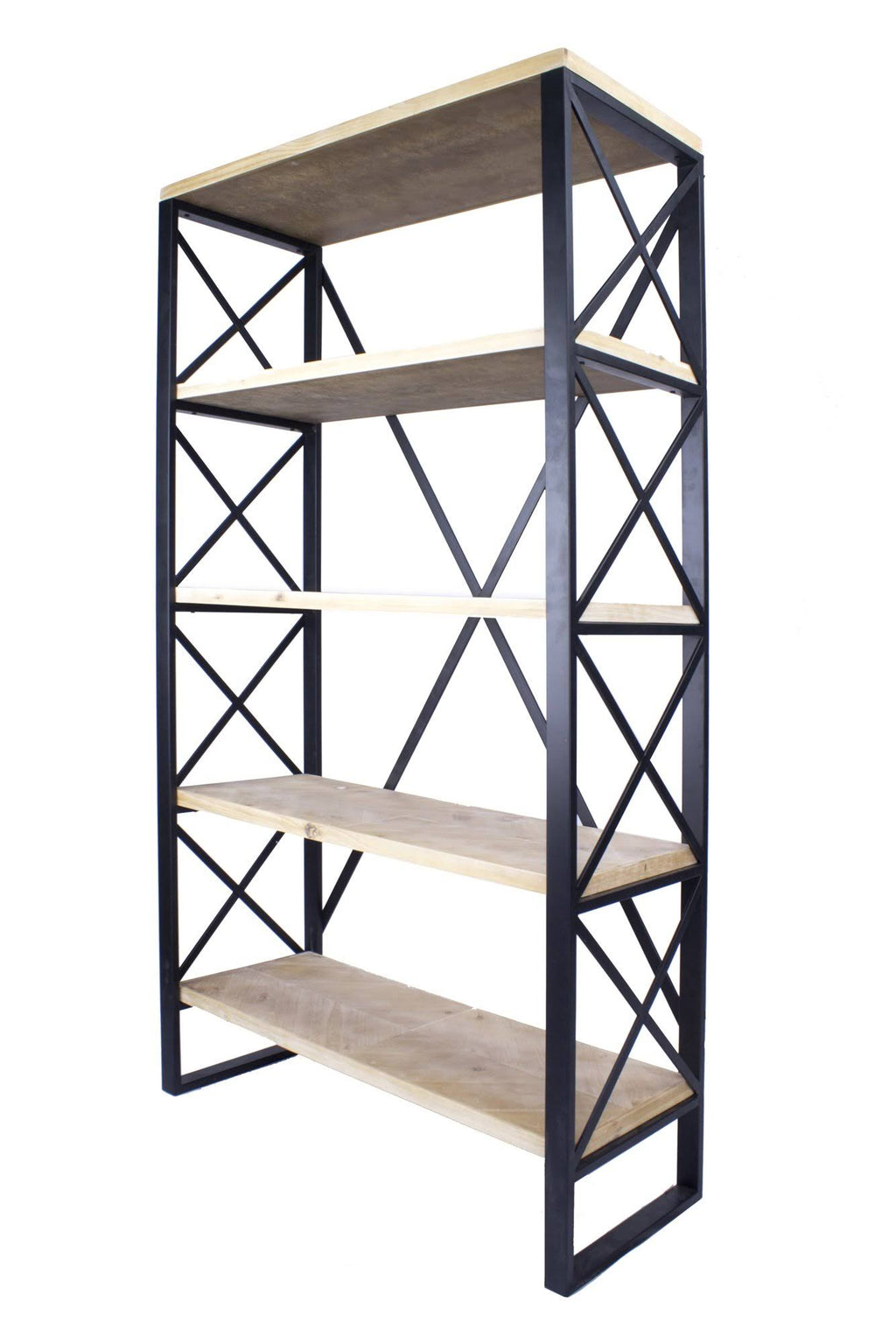 Natural and Orange Metal Wood Bookcase with 5 Shelves F4707