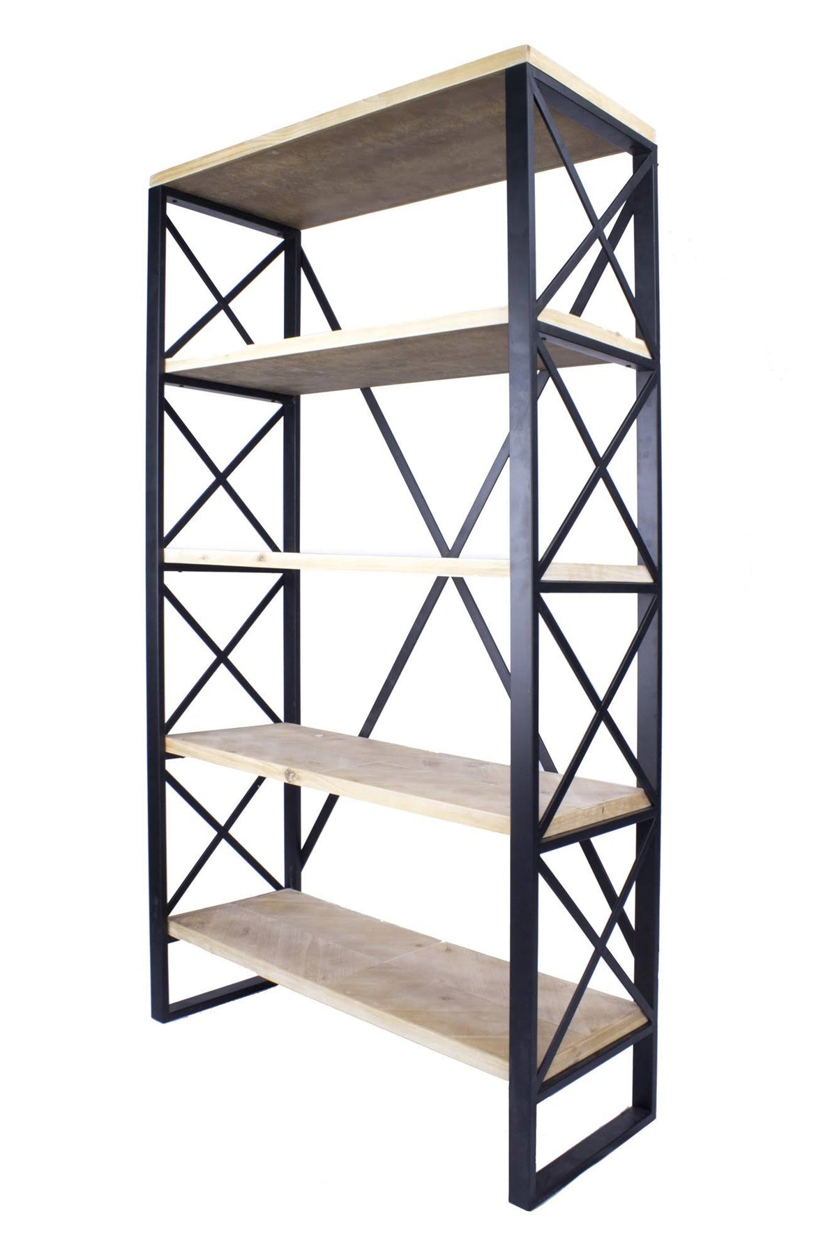 Natural and Orange Metal Wood Bookcase with 5 Shelves F4707