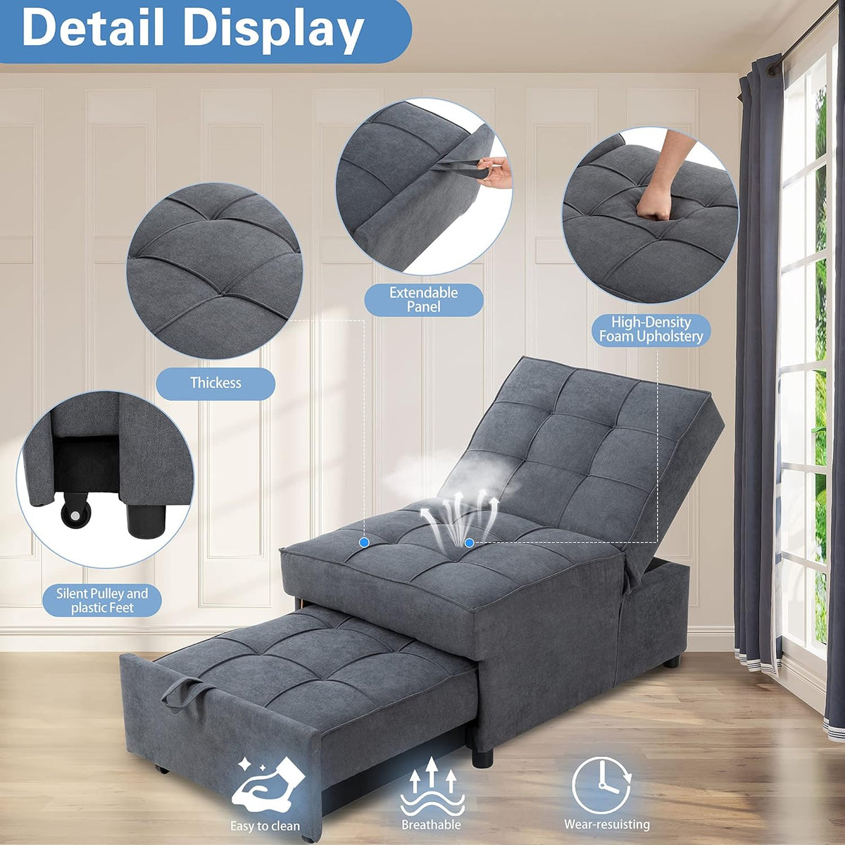 Convertible Chair Sofa Bed with Adjustable Backrest X9226