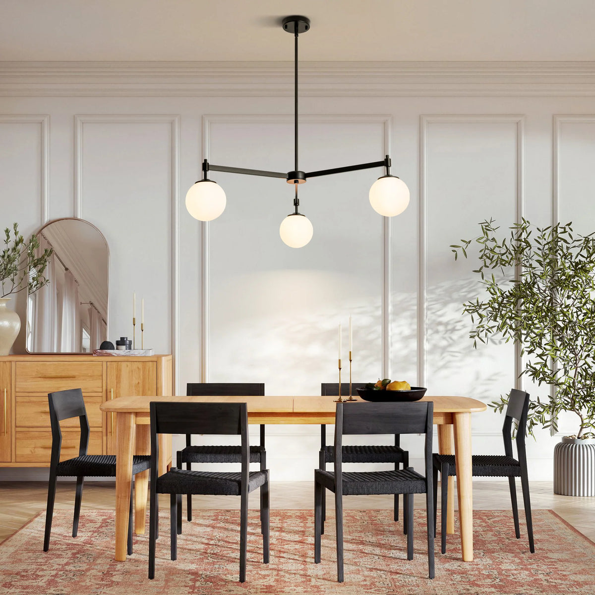 3-Light Dimmable Glass Globe Chandelier J6165