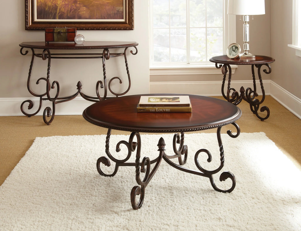 Cherry Wood and Metal Round End Table H38155