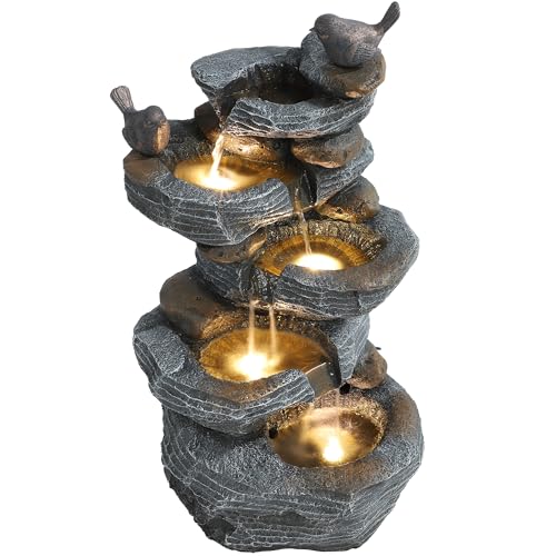 5-Tiers Cascading Rock Water Fountain with LED Lights Q6470