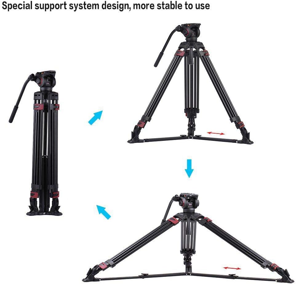 Heavy Duty Aluminum Fluid Head Video Tripod with Ground Spreader E3036