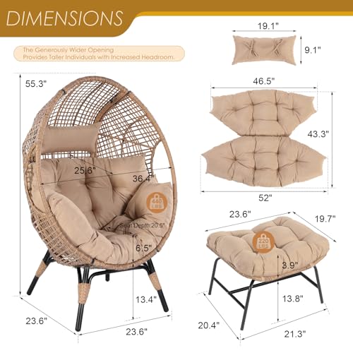 Oversized Wicker Egg Chair with Ottoman Gray Y1676