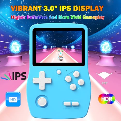 Blue Handheld Games with 3.0" IPS Screen and Rechargeable Battery M493