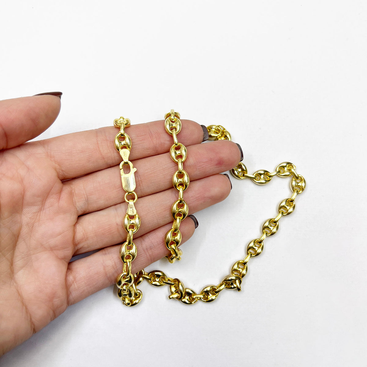 18K Yellow Gold Over Silver 7mm Puffed Anchor Chain 16"-24" J48476