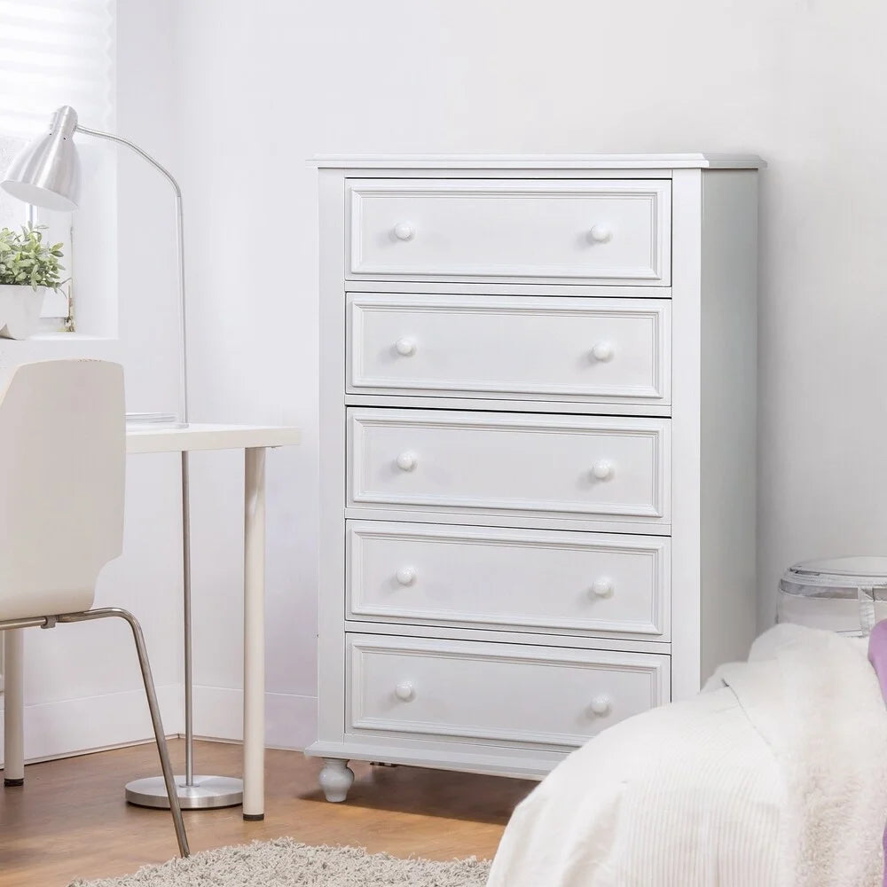 White Painted Solid Wood 5-Drawer Chest W642884