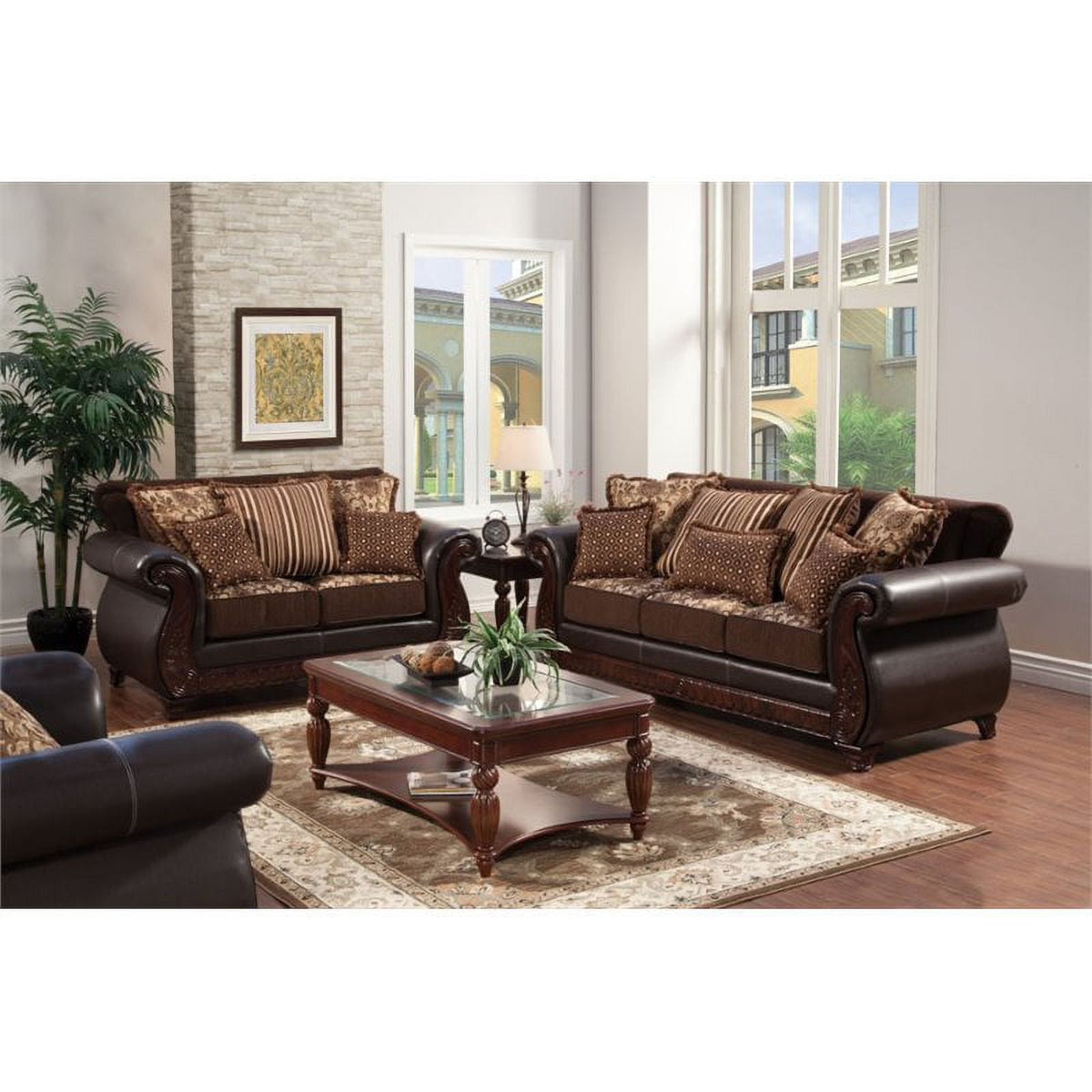 Dark Brown Faux Leather 2-Piece Sofa Set U948505
