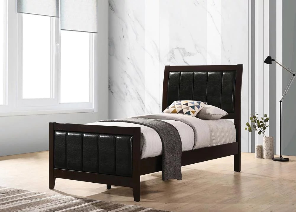 Twin Upholstered Bedroom Set Cappuccino and Black L39502