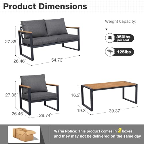 4 Pieces Metal Patio Furniture Set with Coffee Table O88875