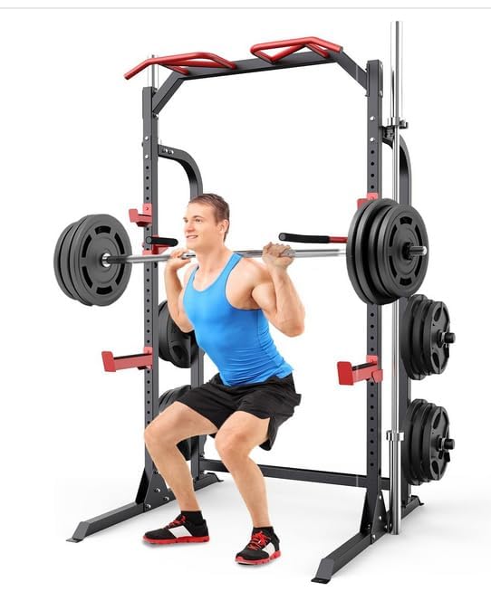 Power Cage Squat Rack with Adjustable Cable Crossover System Q8833