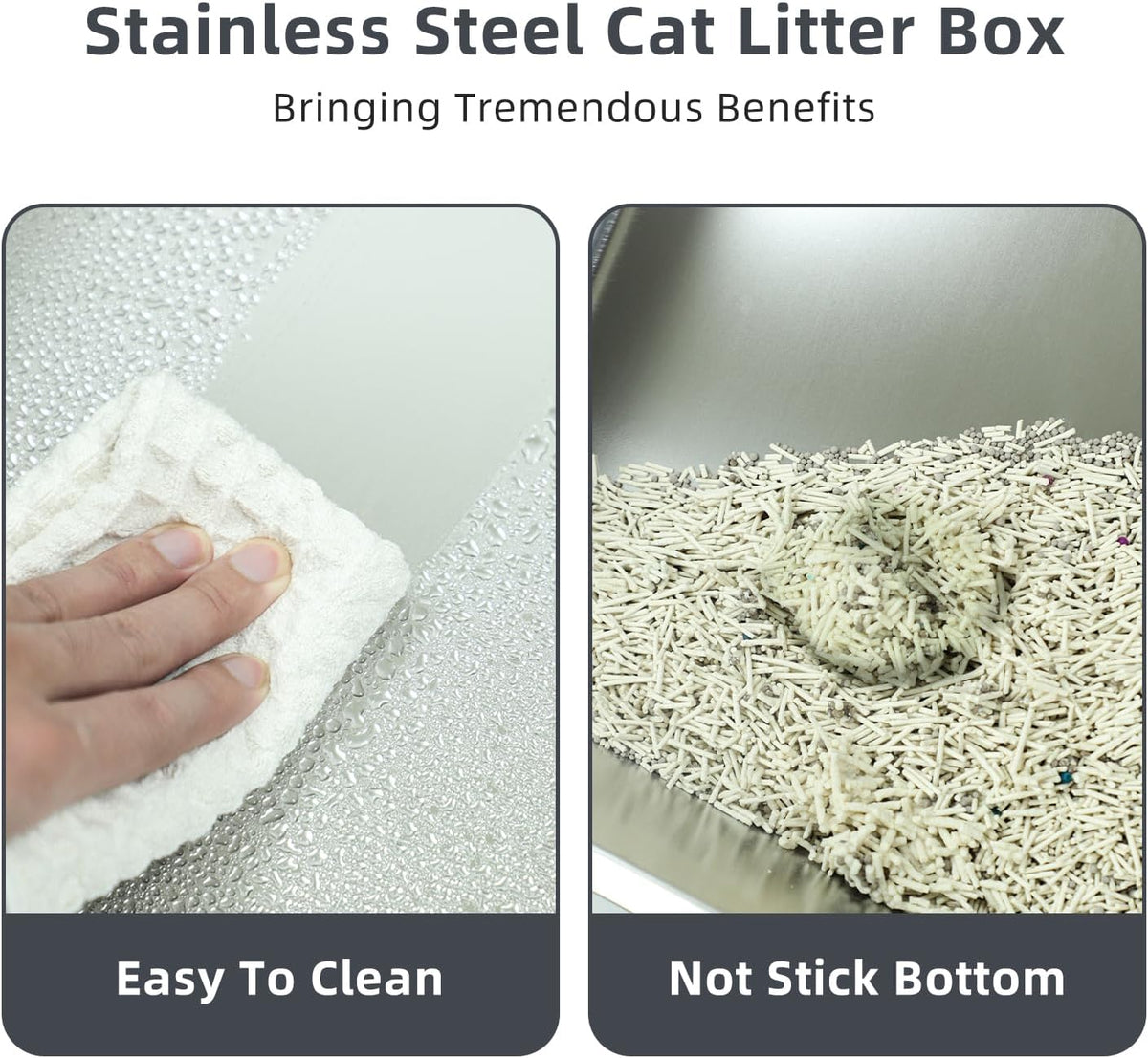 Extra Large Stainless Steel Cat Litter Box with Lid J379