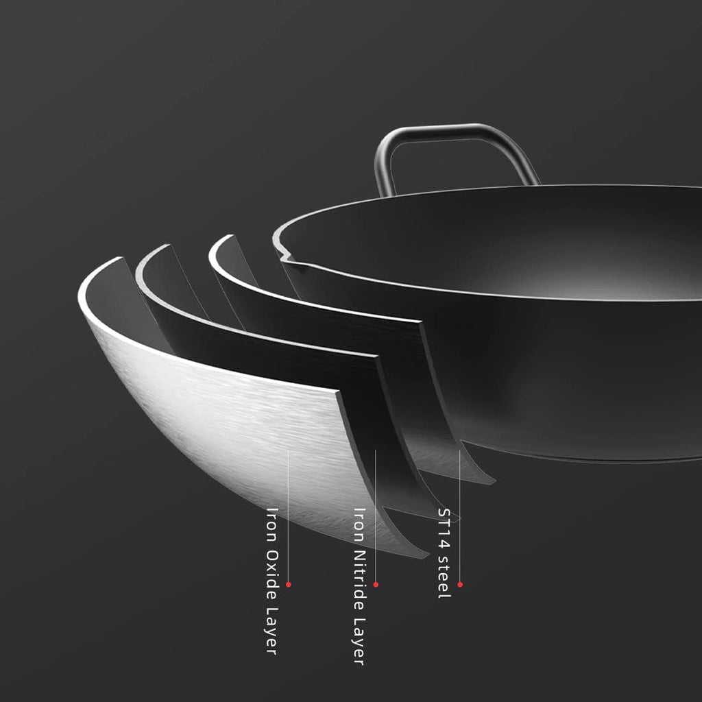 Carbon Steel Wok with Lid, 12 Inch, Wooden Handle, Pack of 2 Y21153