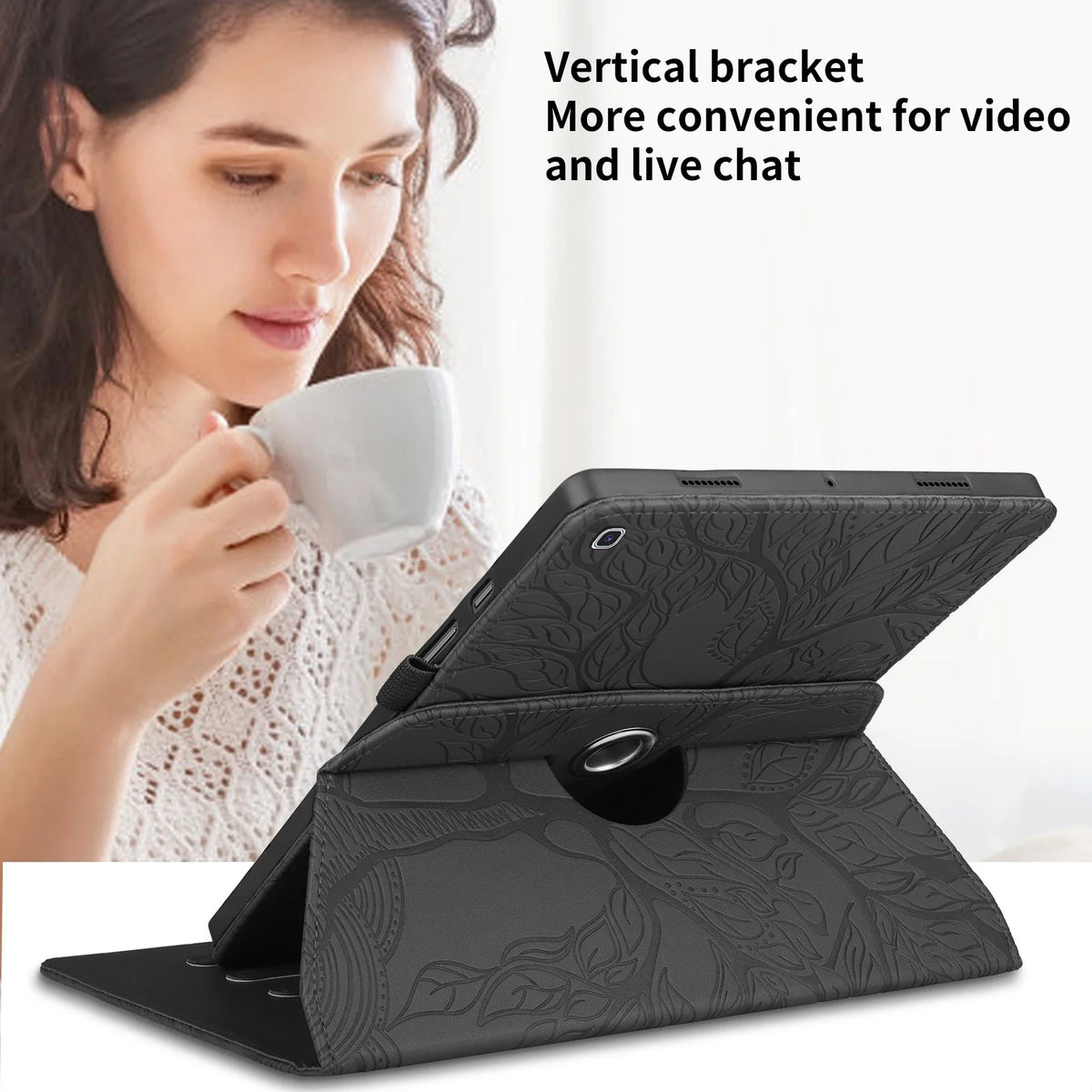 Black PU Leather Folio Flip Case with Kickstand for Samsung Galaxy Tab S6 Lite 10.4" E848253