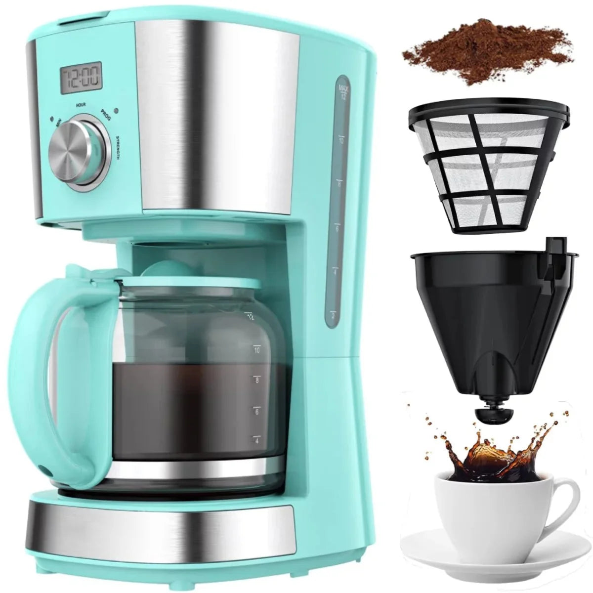 Blue 12-Cup Programmable Drip Coffee Maker S1388