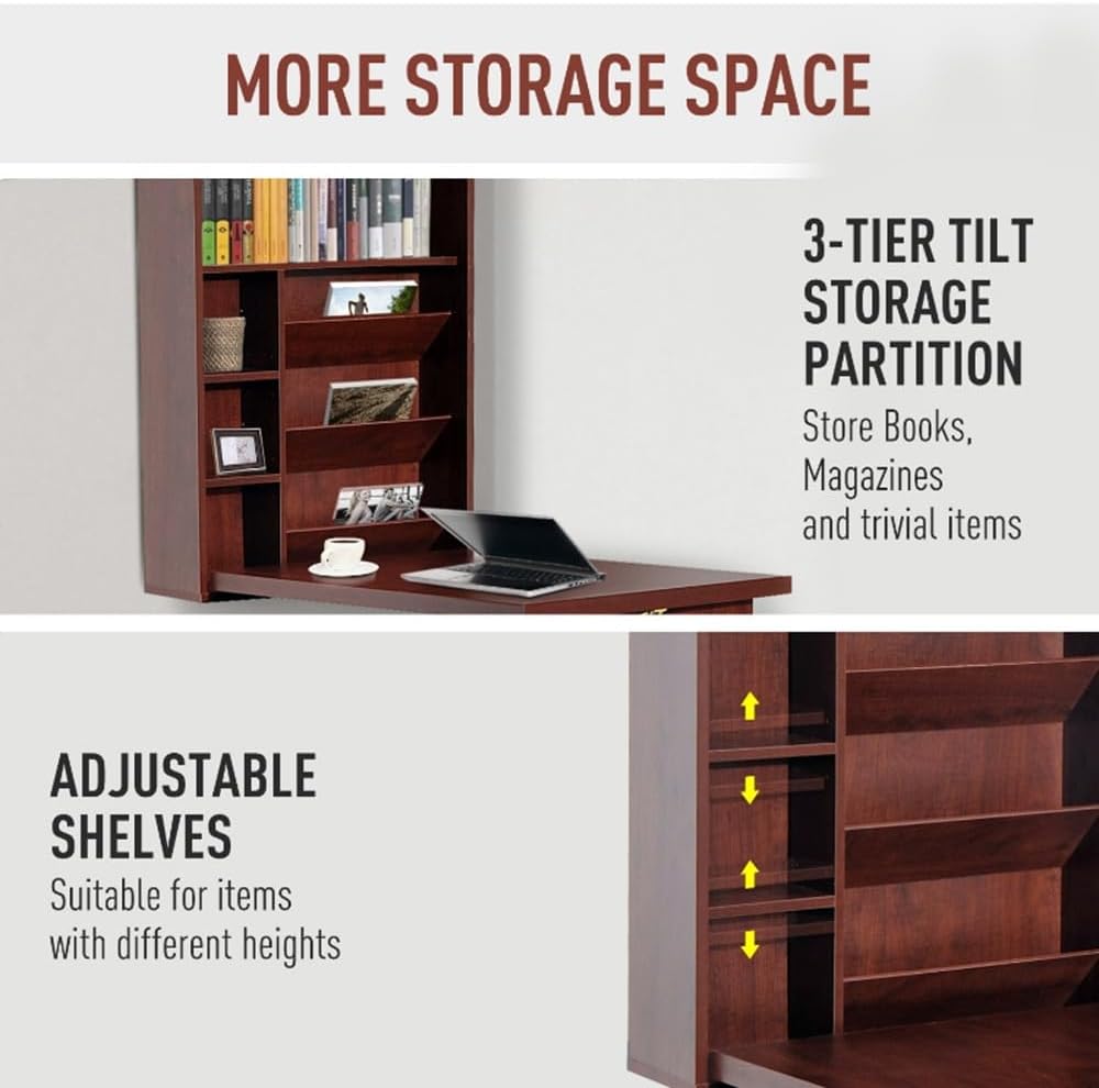 Mahogany Wall Mounted Desk with Storage Area B10932