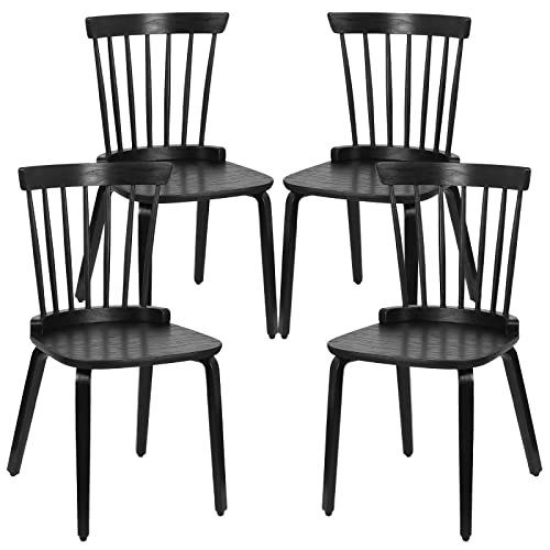 Black Solid Wood Spindle Back Dining Chairs Set of 4 A760