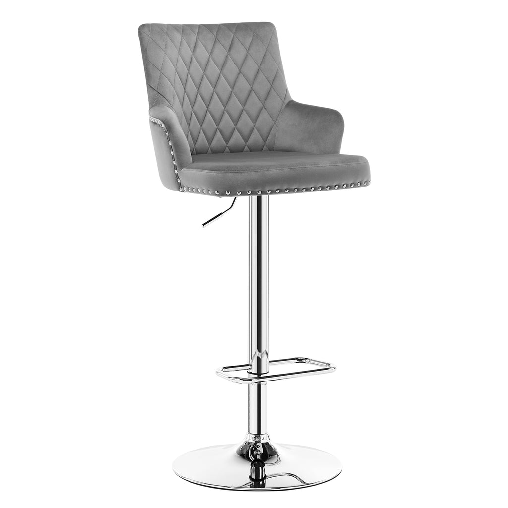 Gray Adjustable Swivel Velvet Bar Stool with Back S457456