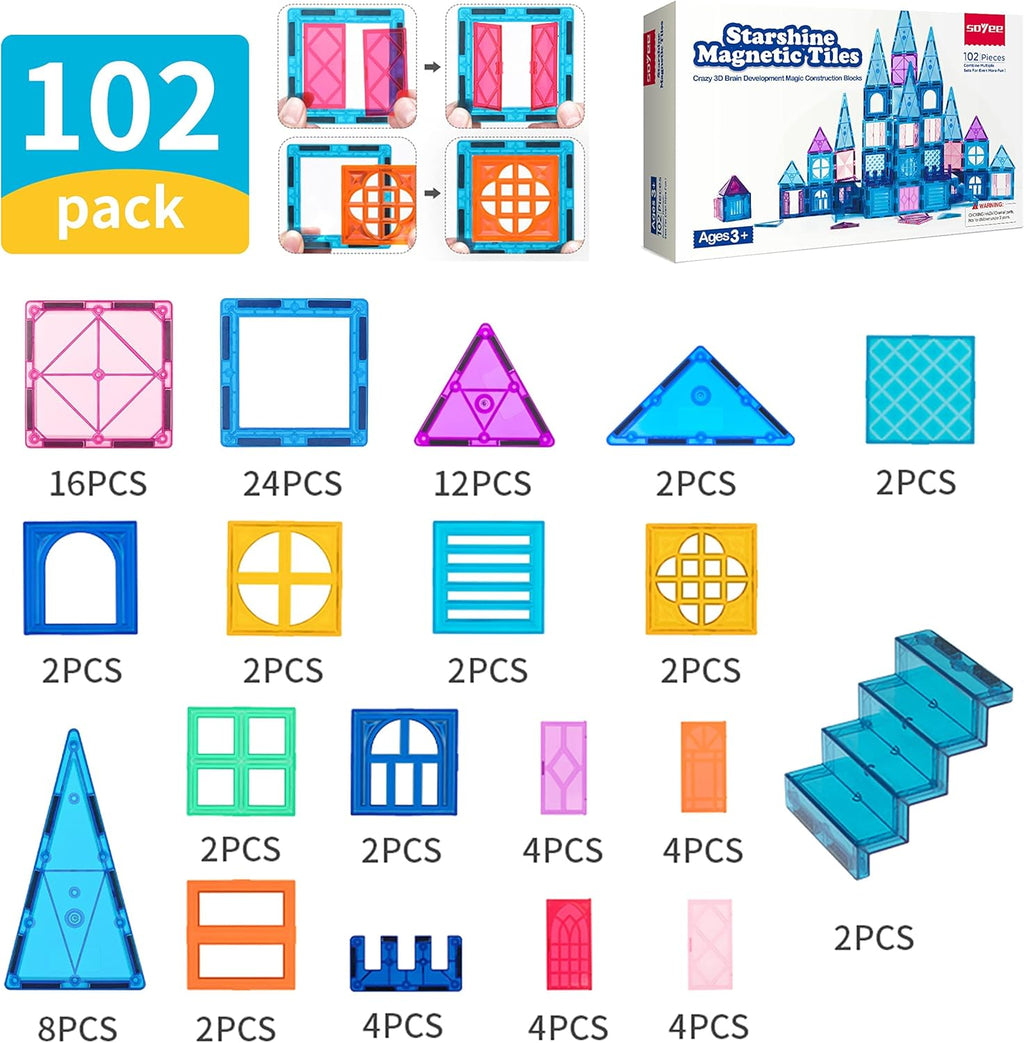 Magnetic Tiles 102Pcs Building Blocks Toy Castle Building Kit U124959