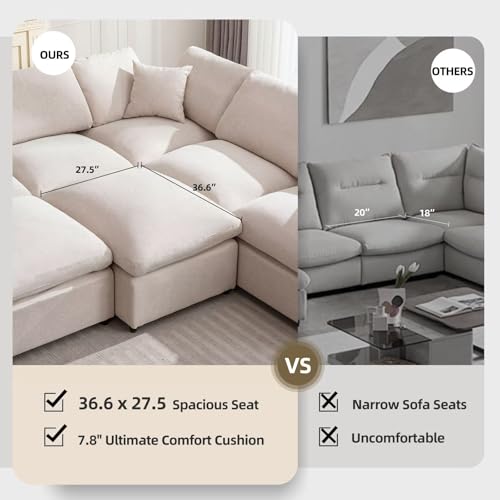 Cream Modular Sectional Sofa with Ottoman 7 Seater L-Shaped B95981